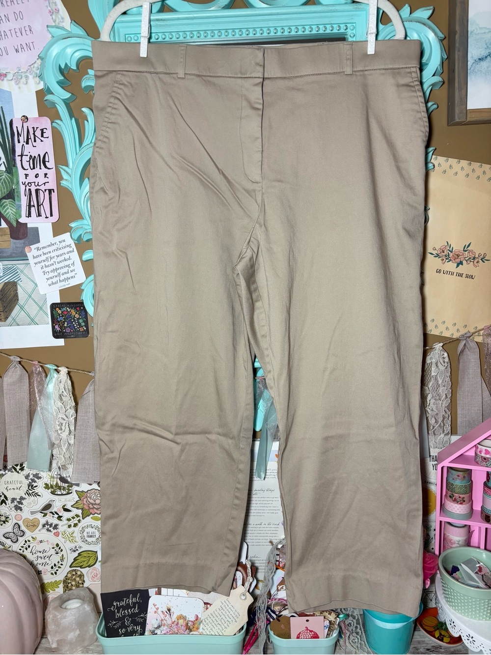 George Think Slim Women’s Tan Cropped Dress Pants Size 16W Business Casual Fall
